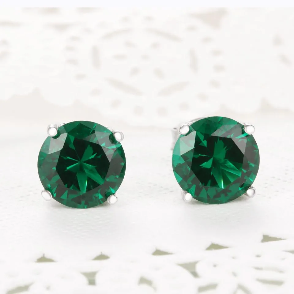 Nano Russian Emerald Genuine 925 Sterling Silver Stud Earrings