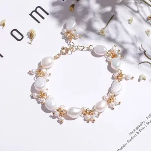 Natural Baroque Pearl Gold Charm Bracelet