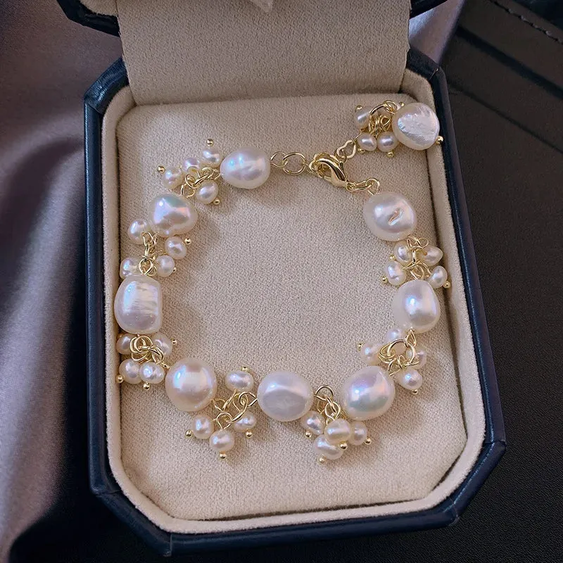 Natural Baroque Pearl Gold Charm Bracelet