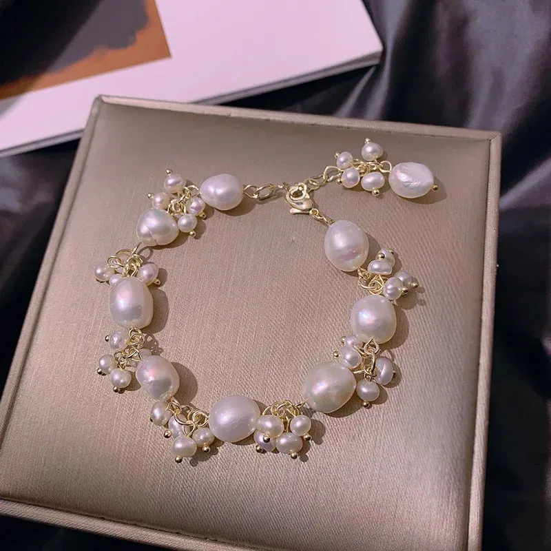 Natural Baroque Pearl Gold Charm Bracelet