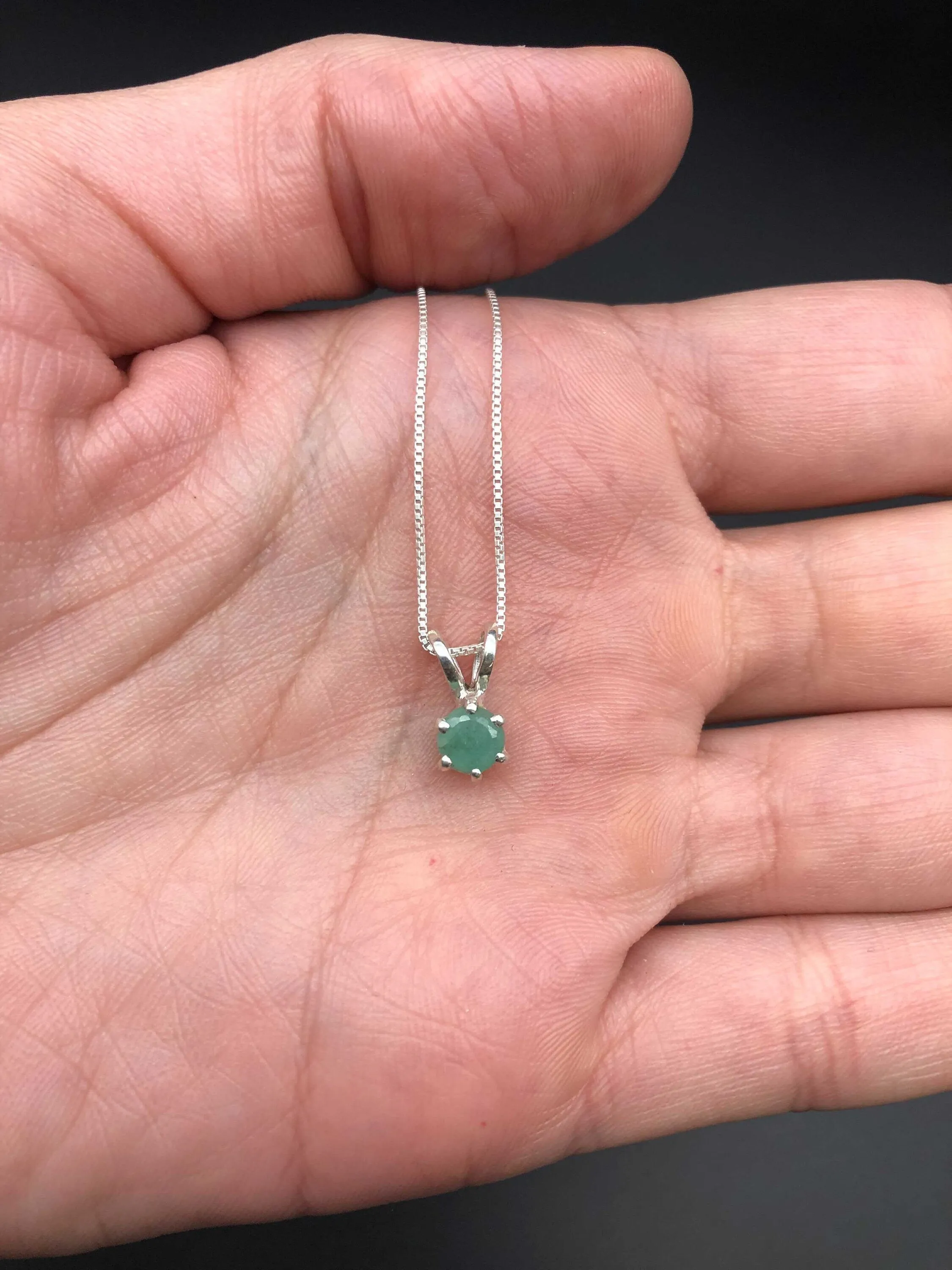 Natural Emerald Pendant - Dainty Round Necklace - May Birthstone Necklace