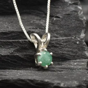 Natural Emerald Pendant - Dainty Round Necklace - May Birthstone Necklace