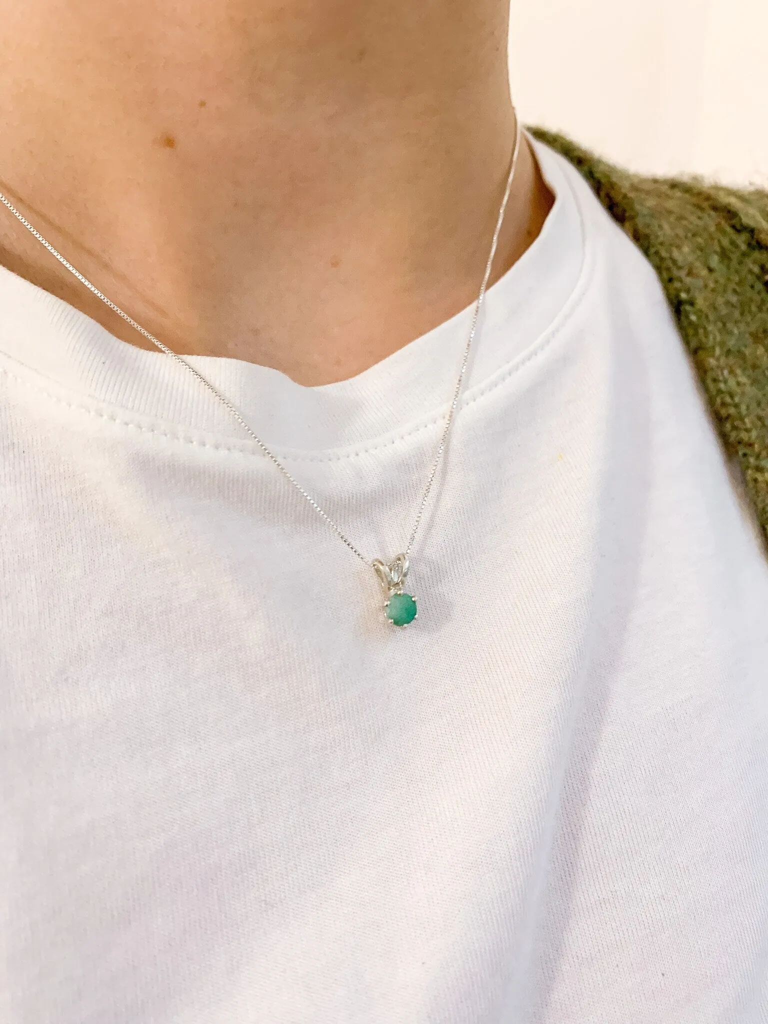 Natural Emerald Pendant - Dainty Round Necklace - May Birthstone Necklace