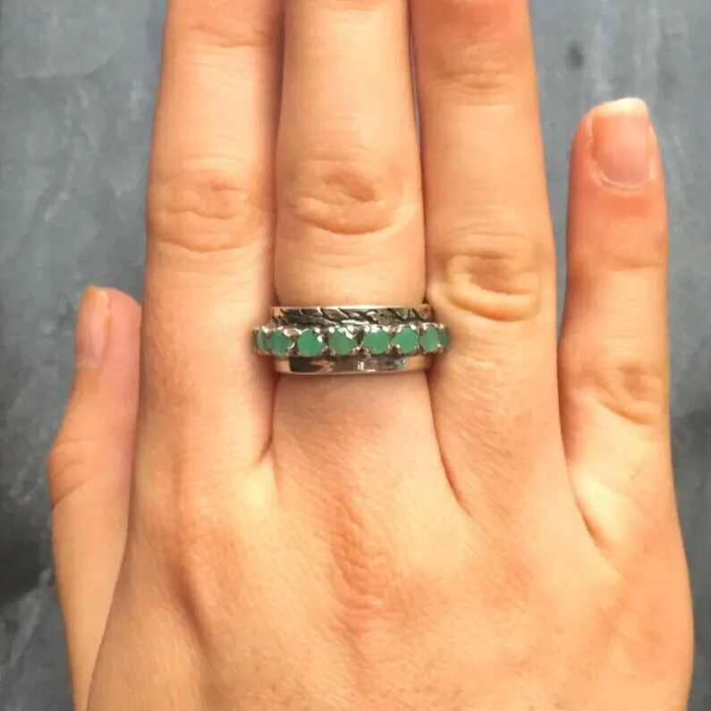 Natural Emerald Ring - Green Eternity Band - Wide Vintage Ring