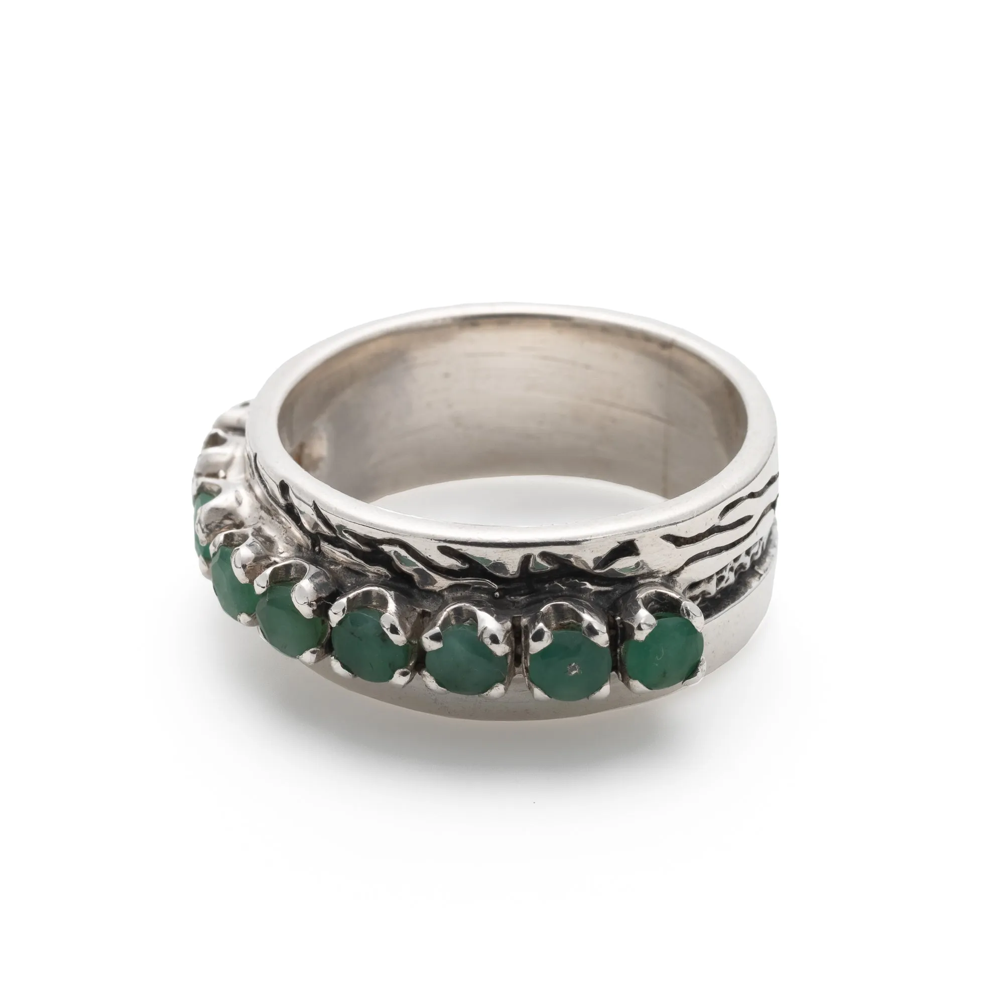 Natural Emerald Ring - Green Eternity Band - Wide Vintage Ring