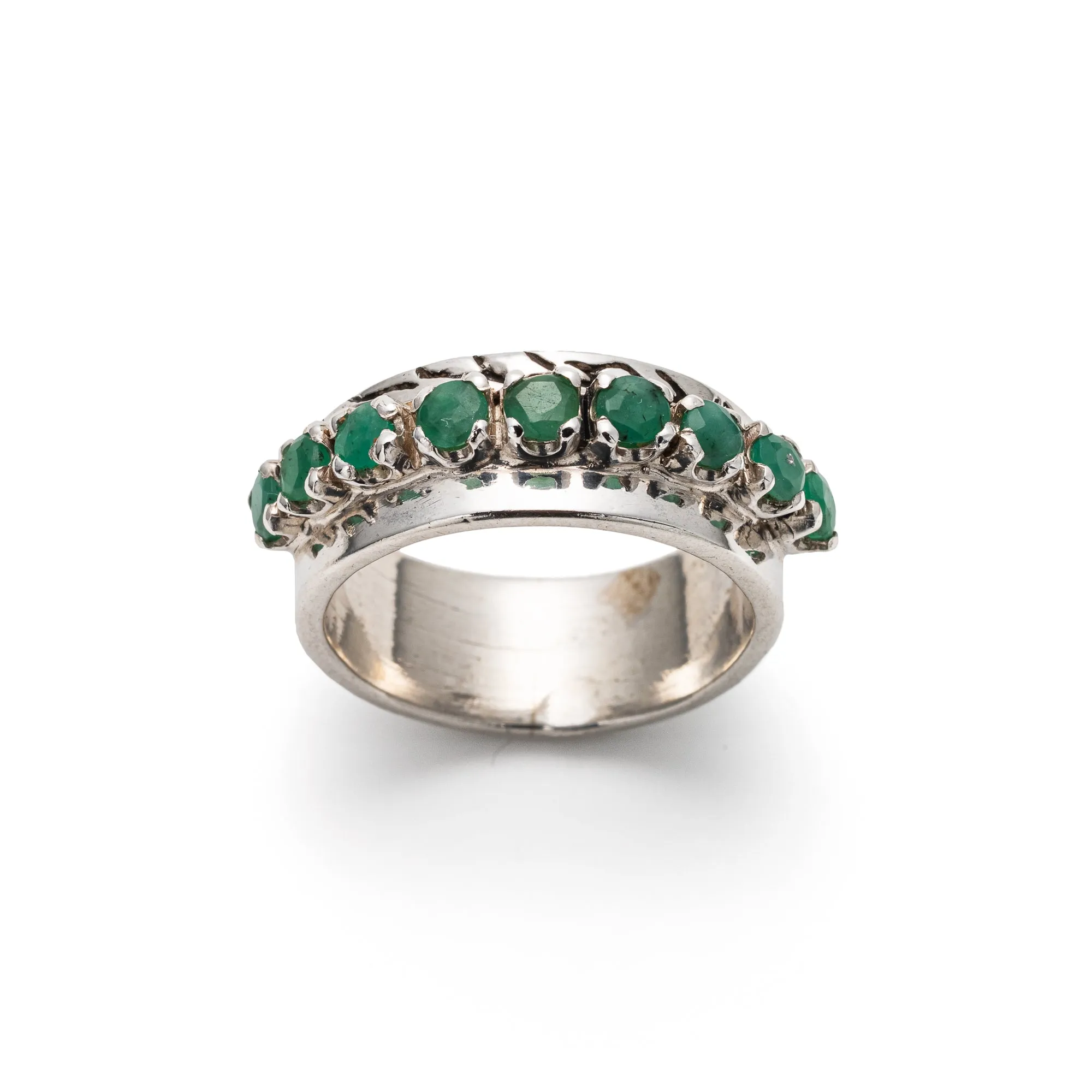 Natural Emerald Ring - Green Eternity Band - Wide Vintage Ring