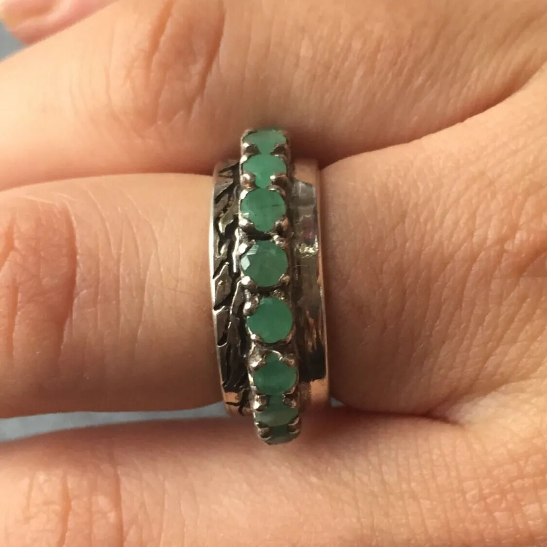 Natural Emerald Ring - Green Eternity Band - Wide Vintage Ring