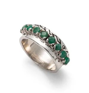 Natural Emerald Ring - Green Eternity Band - Wide Vintage Ring