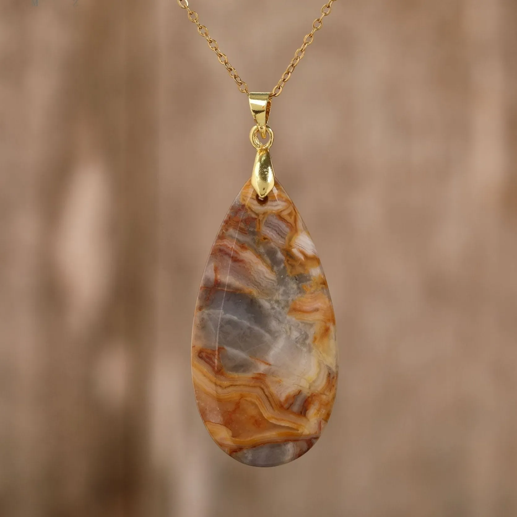 Natural gemstone Teardrop Pendant Necklace