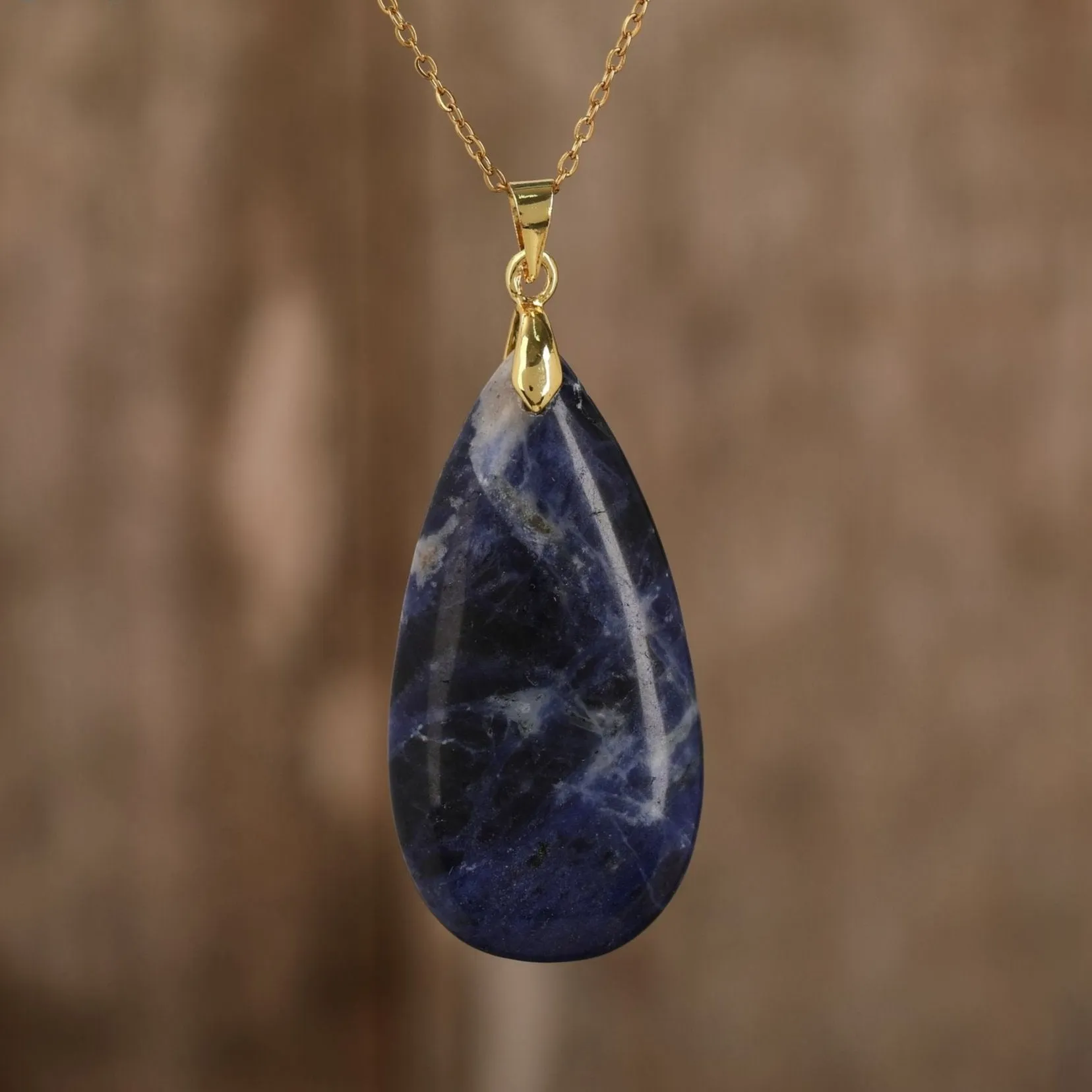 Natural gemstone Teardrop Pendant Necklace