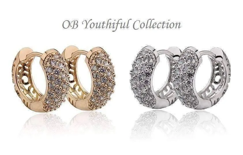 OB Youthful Collection - Petite Diamond Pave Platinum or 18K Yellow Gold Filigree Hoop Earrings