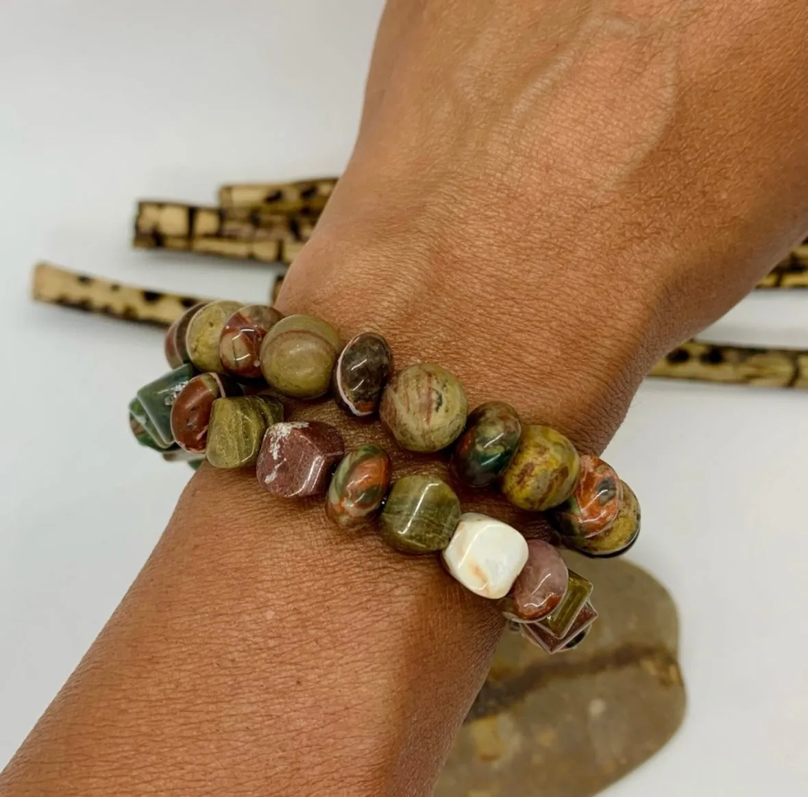 Ocean Jasper Stretch Bracelets set of 2