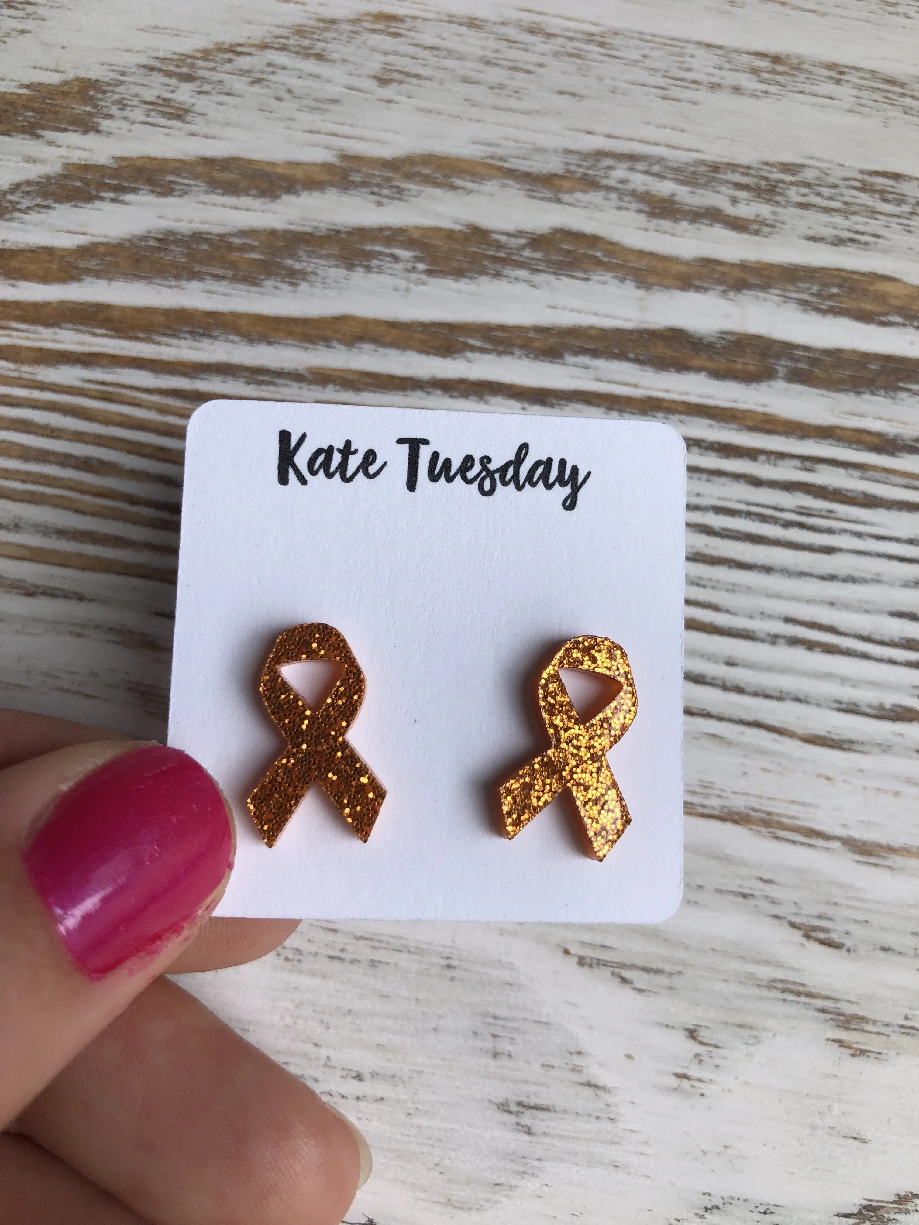 Orange Cancer Awareness Sparkly Stud Acrylic Earrings