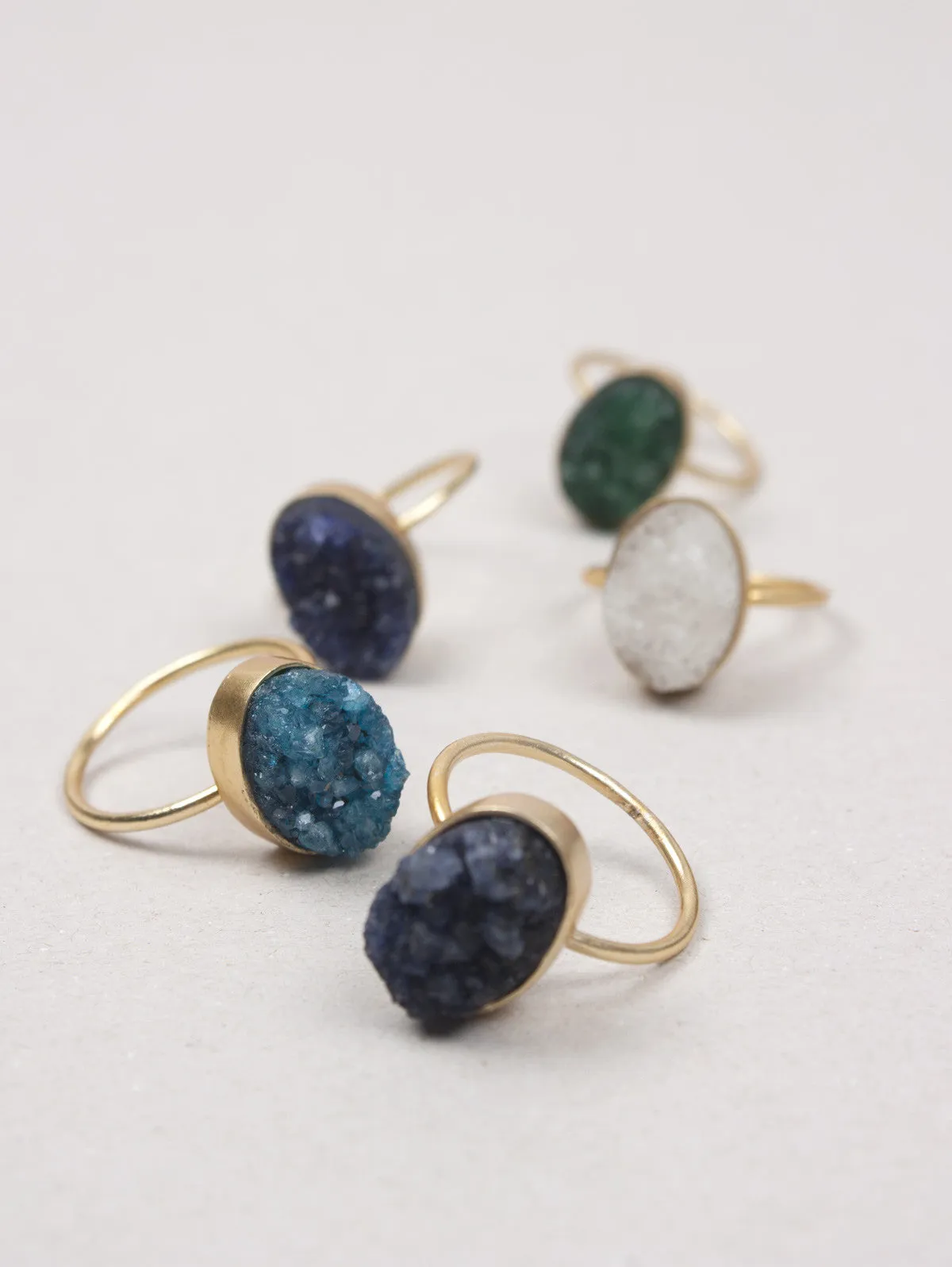 Oval Druzy Ring, Indigo