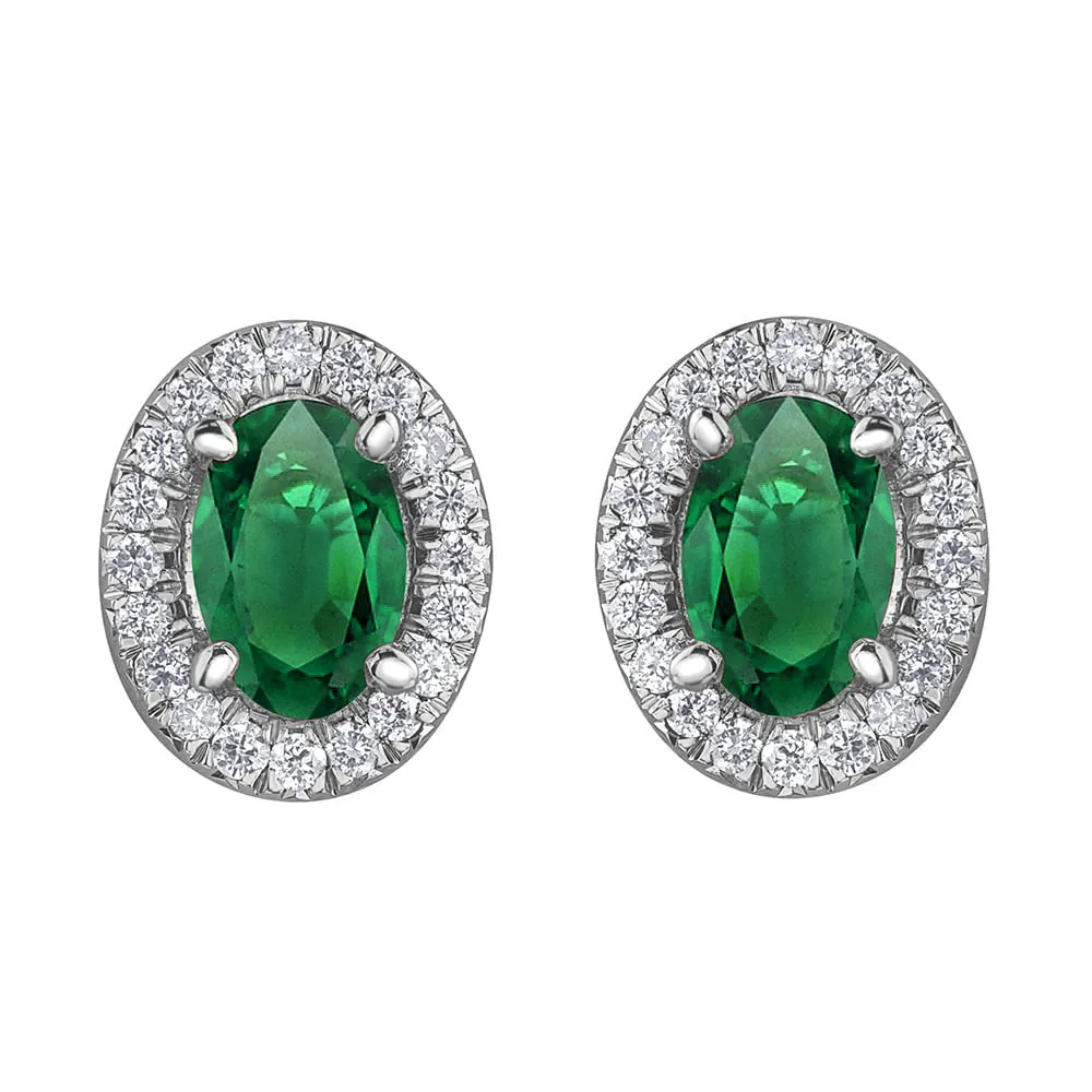 Oval Emerald and Diamond Stud Earrings