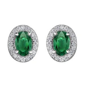 Oval Emerald and Diamond Stud Earrings