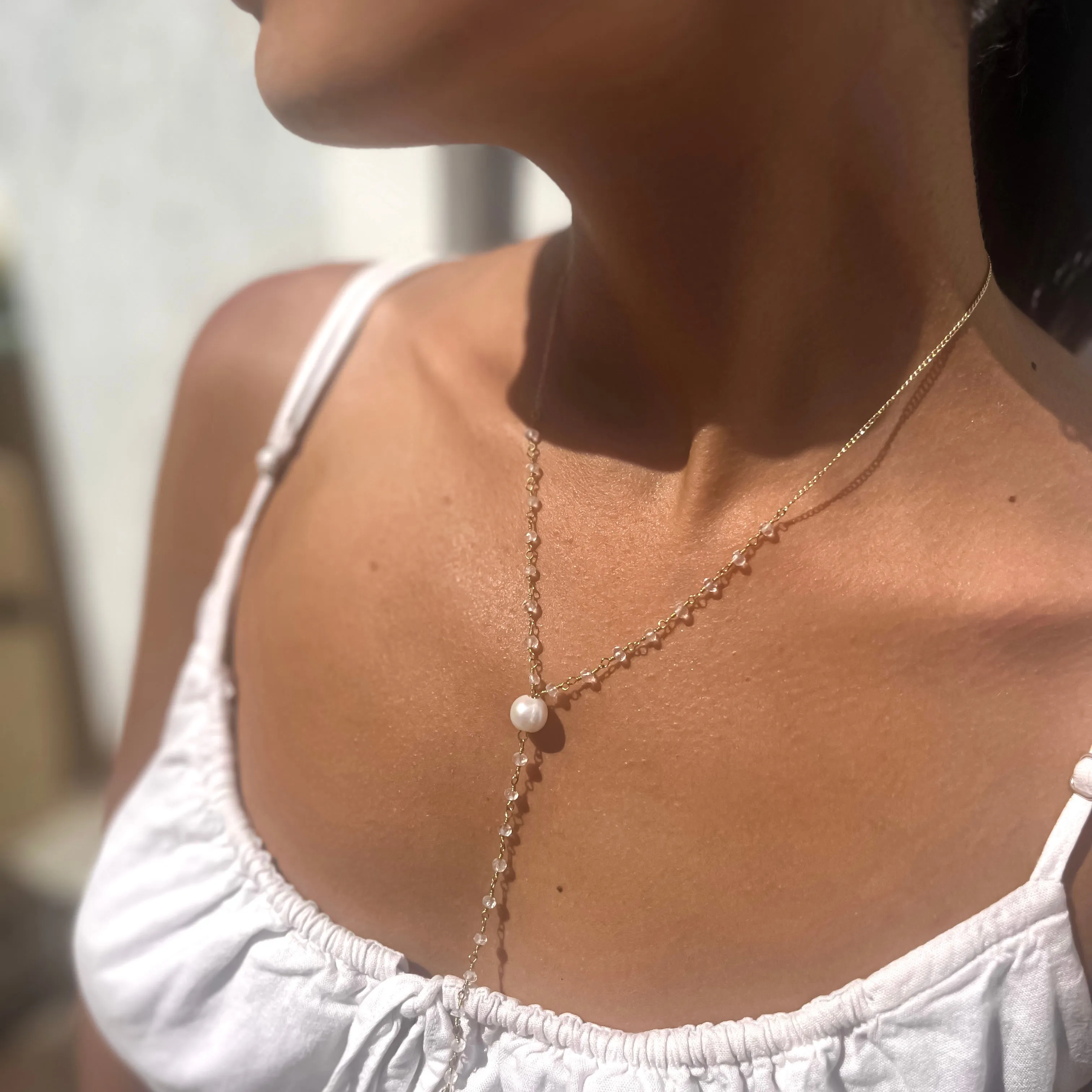 Pearl   Crystal Chain 'Y' Necklace