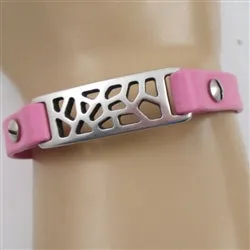 Pink Leather Bracelet Silver ID Accent