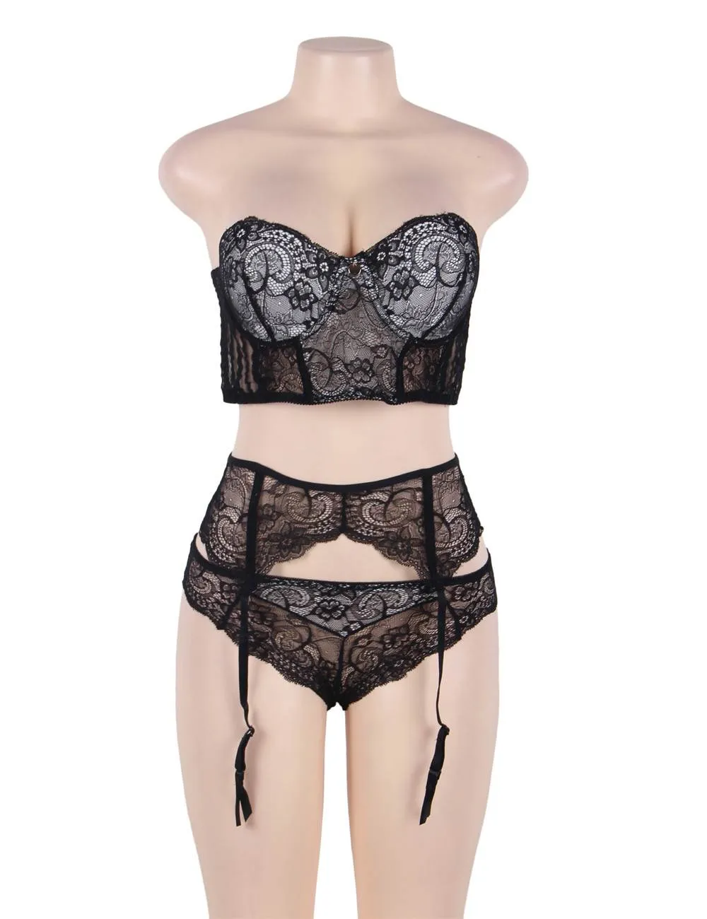 Plus Size 3 Piece Delicate Lace Bra Set