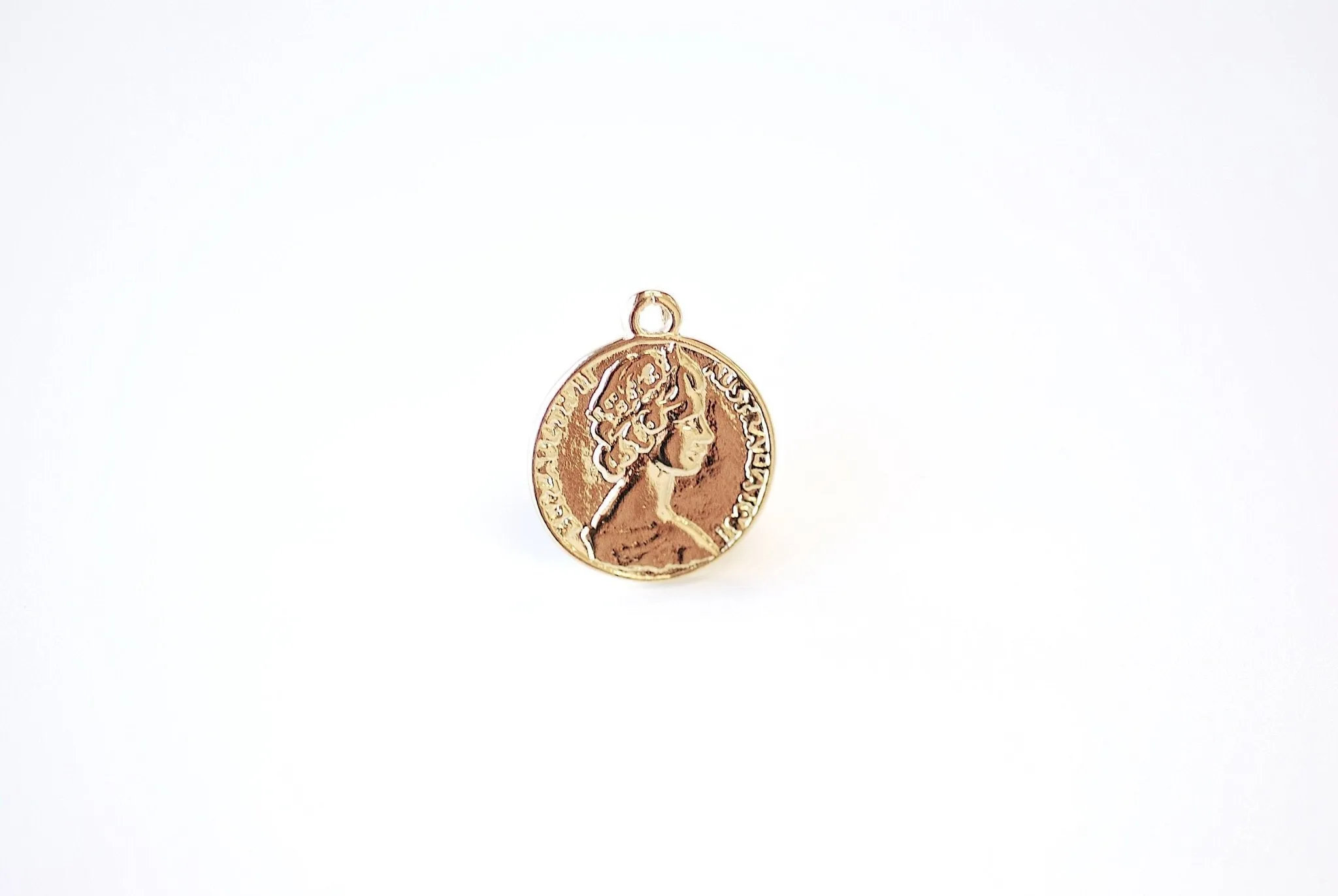 Queen Elizabeth Coin Pendant- 18k gold plated over 925 sterling silver, English Coin, Medallion Pendants, One Pound, 1967 Coin, 492