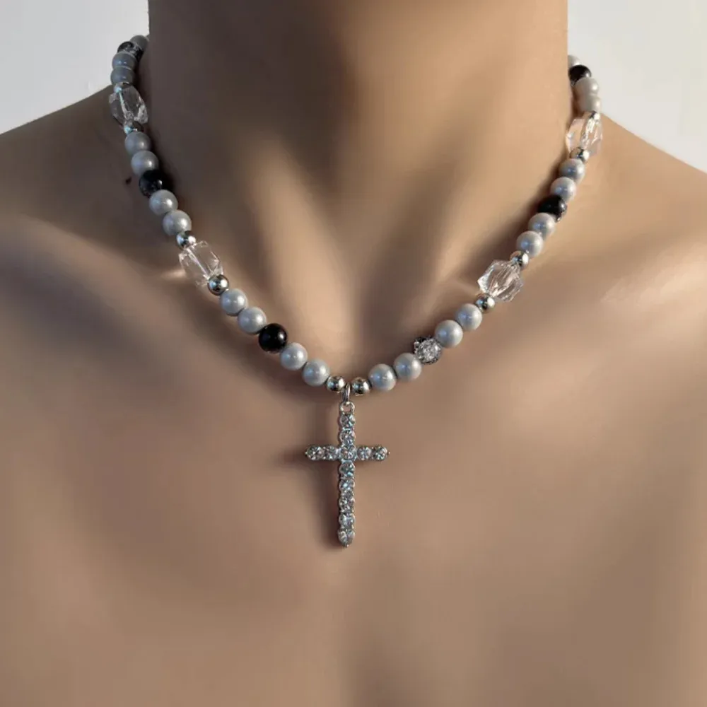 "American Reflective Pearl Cross" Necklaces