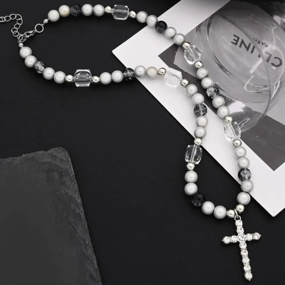 "American Reflective Pearl Cross" Necklaces