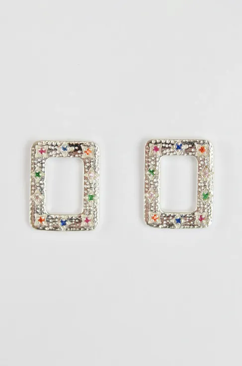 Rectangle Multi Crystal Mini Stud Earrings in Silver