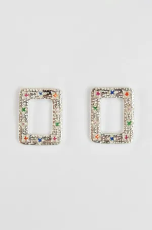 Rectangle Multi Crystal Mini Stud Earrings in Silver