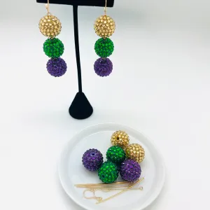 Rhinestone Triple Bead Mardi Gras Earrings