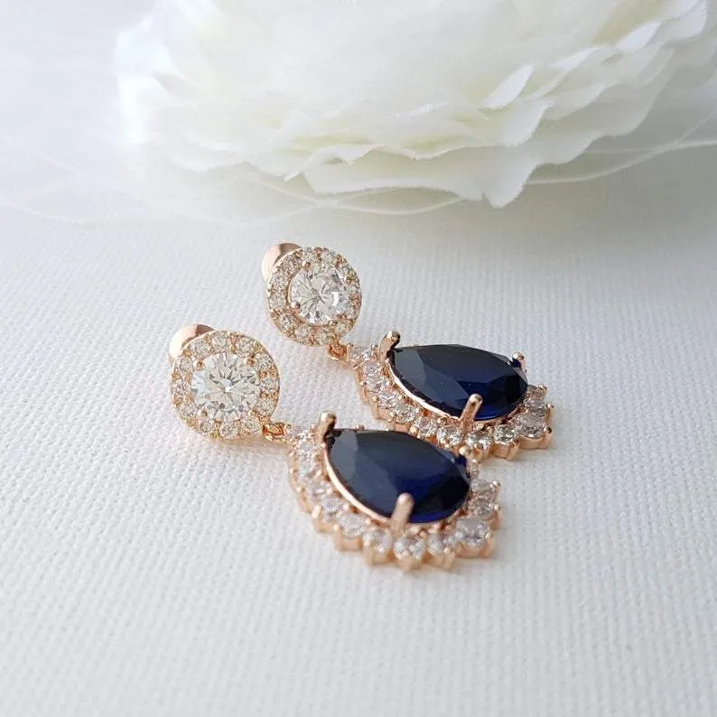 Rose Gold and Blue Clip On Earrings for Weddings-Aoi