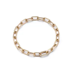 Saxon Gold Chain Link Bracelet with Elongated All Diamond Clasp