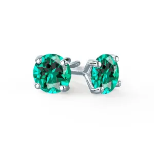 SENA - Round Emerald 950 Platinum Stud Earrings