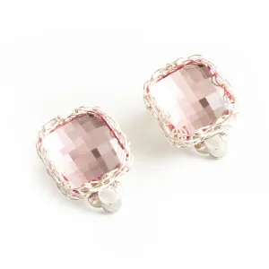 Silver and Pink Clip on Earrings , Bridesmaids Gift , Wedding Jewelry , Bridal , Swarovski