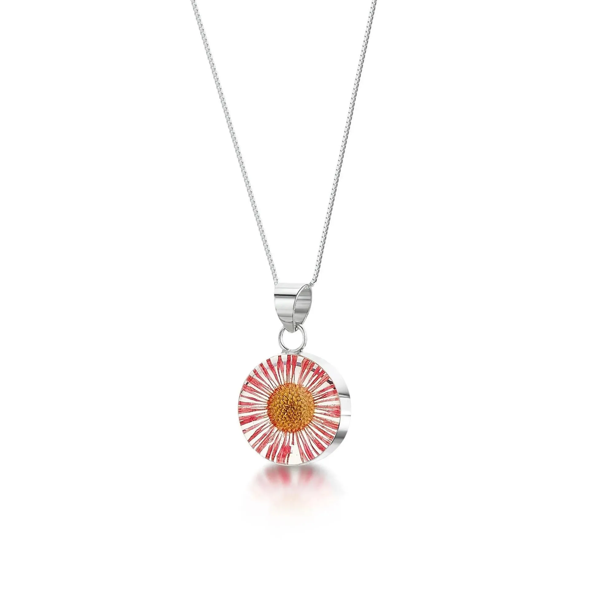 Silver Pendant - Daisy - Pink - Small