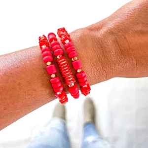 Small Christmas Red, Green, Acrylic Tube Bamboo Bracelet | Red Chucky Heishi