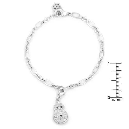 Snowman 0.2ct CZ Rhodium Holiday Charm Bracelet