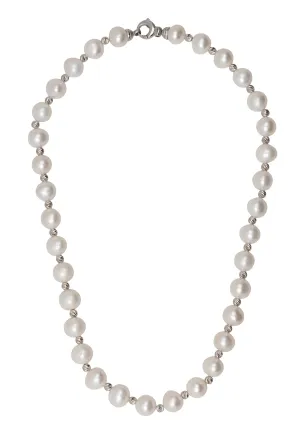 Solid 14K White Gold Classic Natural Pearl Necklace