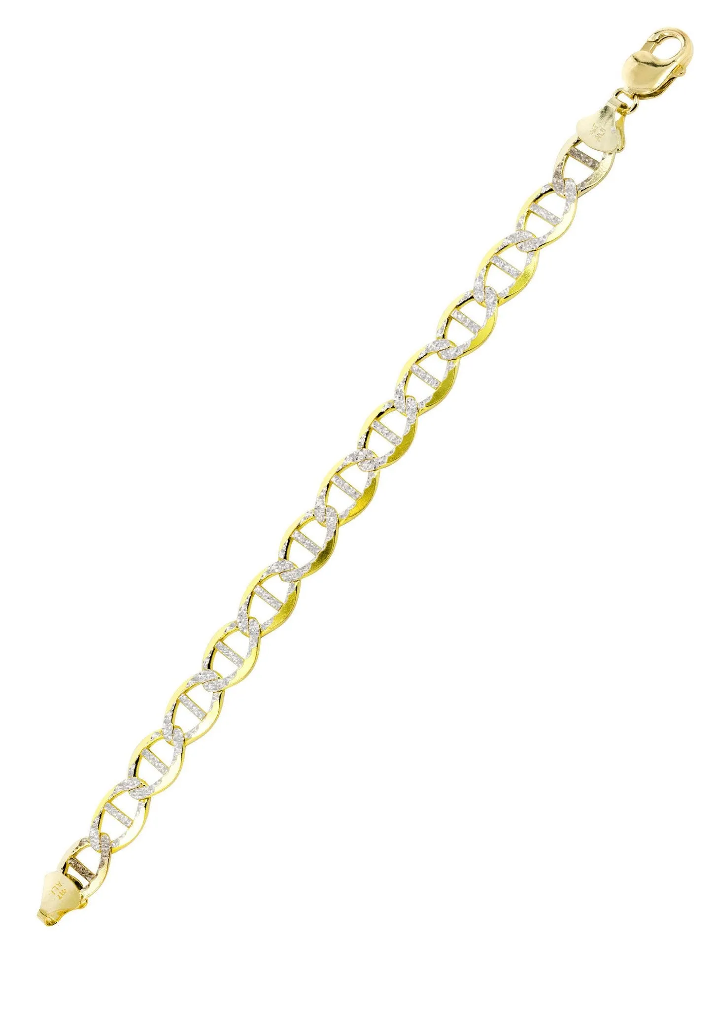 Solid Mens Diamond Cut Mariner Bracelet 10K Yellow Gold