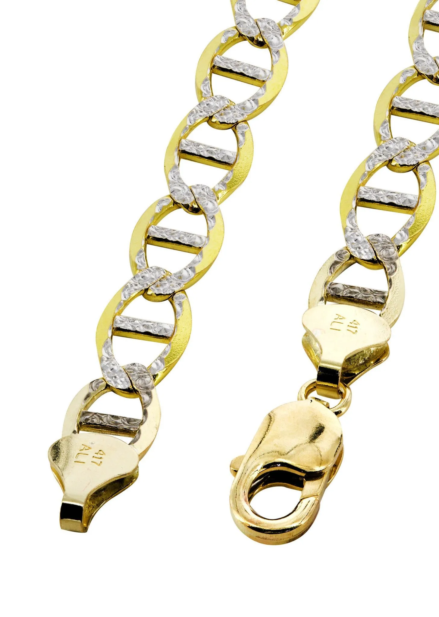 Solid Mens Diamond Cut Mariner Bracelet 10K Yellow Gold