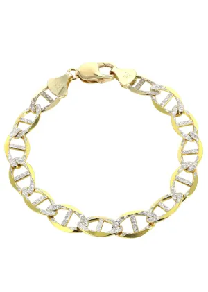 Solid Mens Diamond Cut Mariner Bracelet 10K Yellow Gold