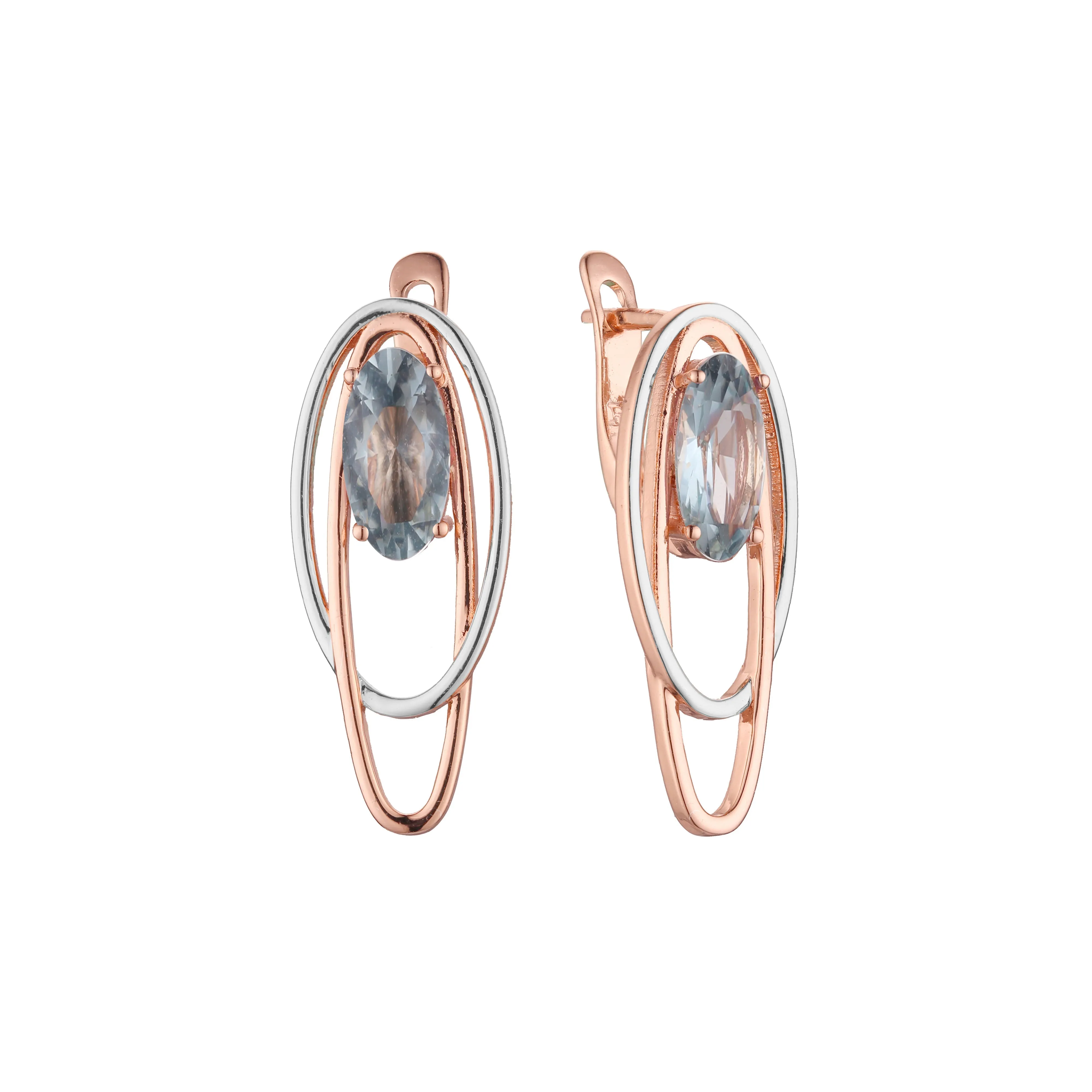 .Solitaire earrings in Rose Gold, two tone plating colors