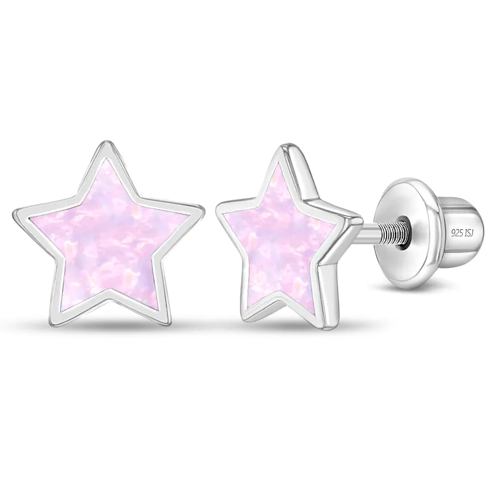 Sparkle Star Opal Kids / Children's / Girls Earrings Screw Back - Sterling Silver