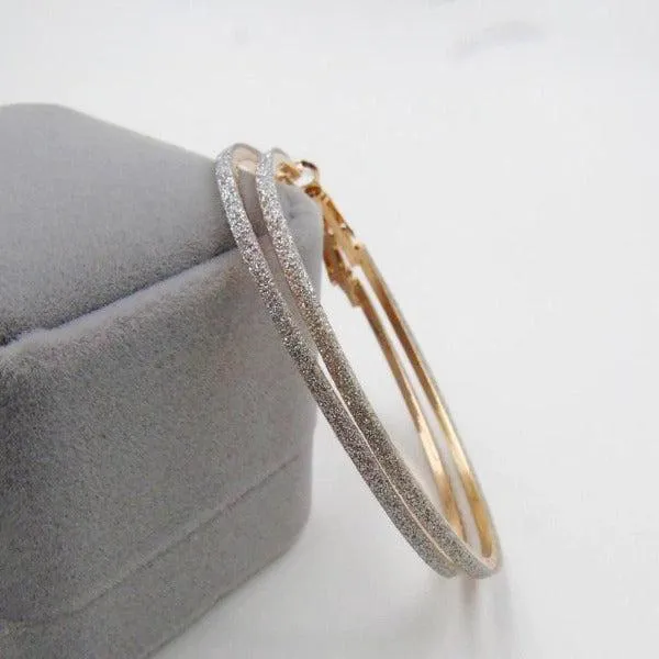 Sparkly Gold Tone Hoop Earrings 2.25"