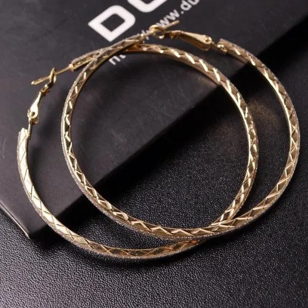 Sparkly Gold Tone Hoop Earrings 2.25"