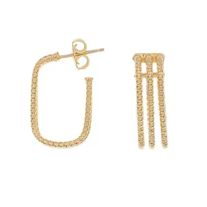 Sparkly, Oblong Hoop Earrings - Gold