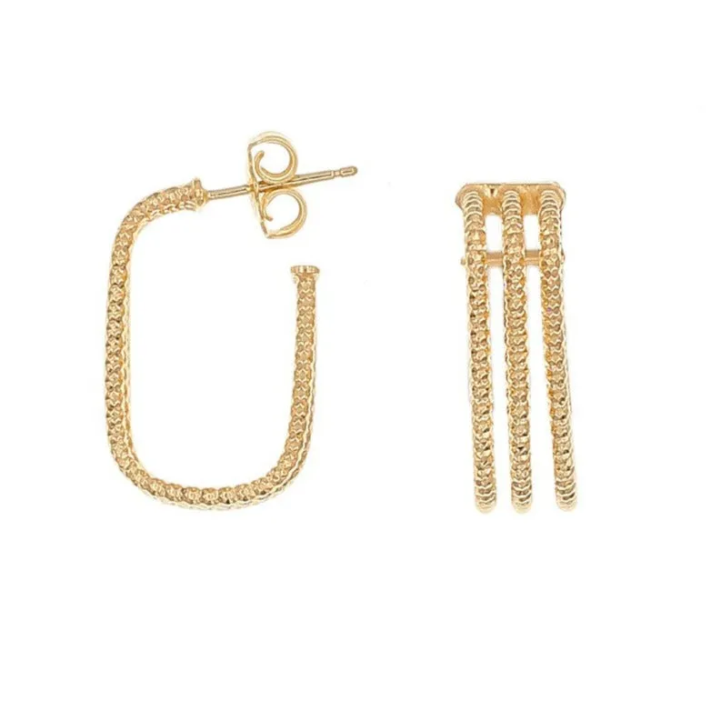 Sparkly, Oblong Hoop Earrings - Gold