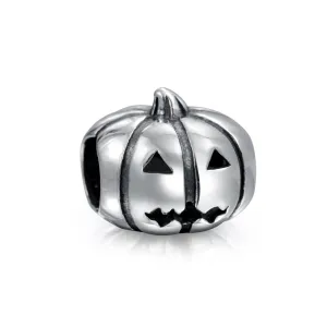 Spooky Halloween Pumpkin Charm Bead in Oxidized Sterling Silver for Bracelets