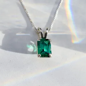 Square Emerald Pendant - Emerald Cut Necklace - Green Square Necklace