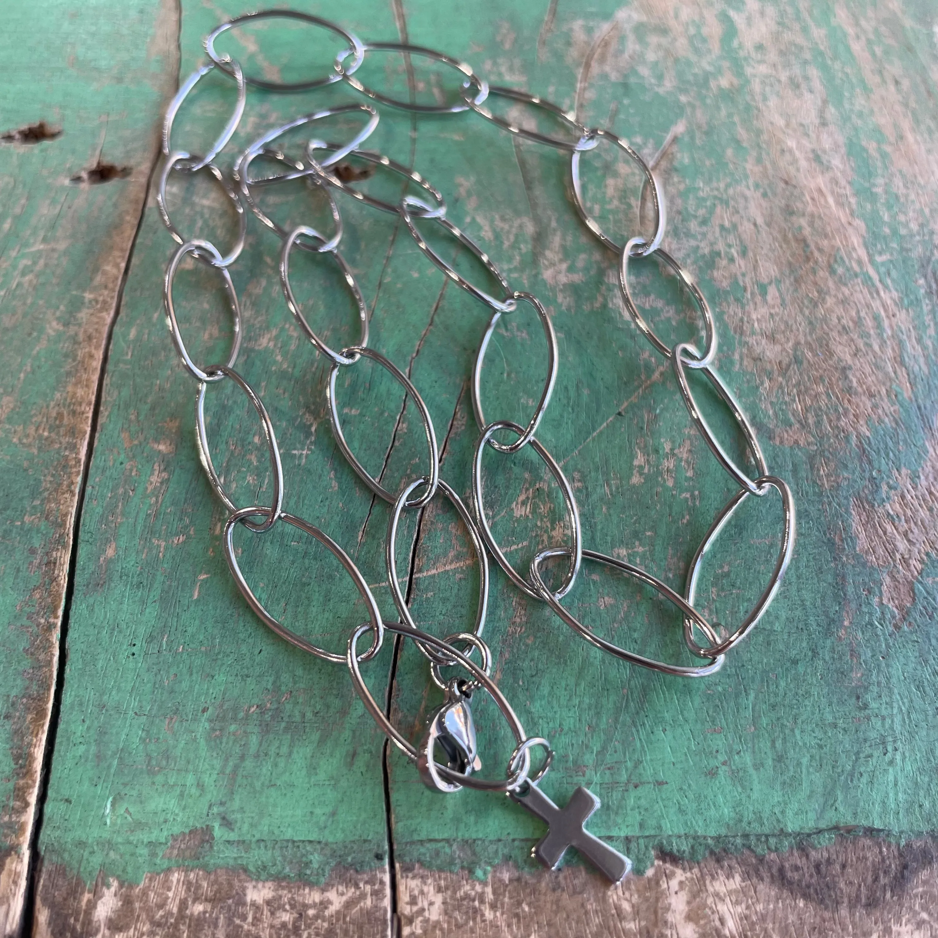 Stainless Steel Oval Link Layering Necklace and Bracelet