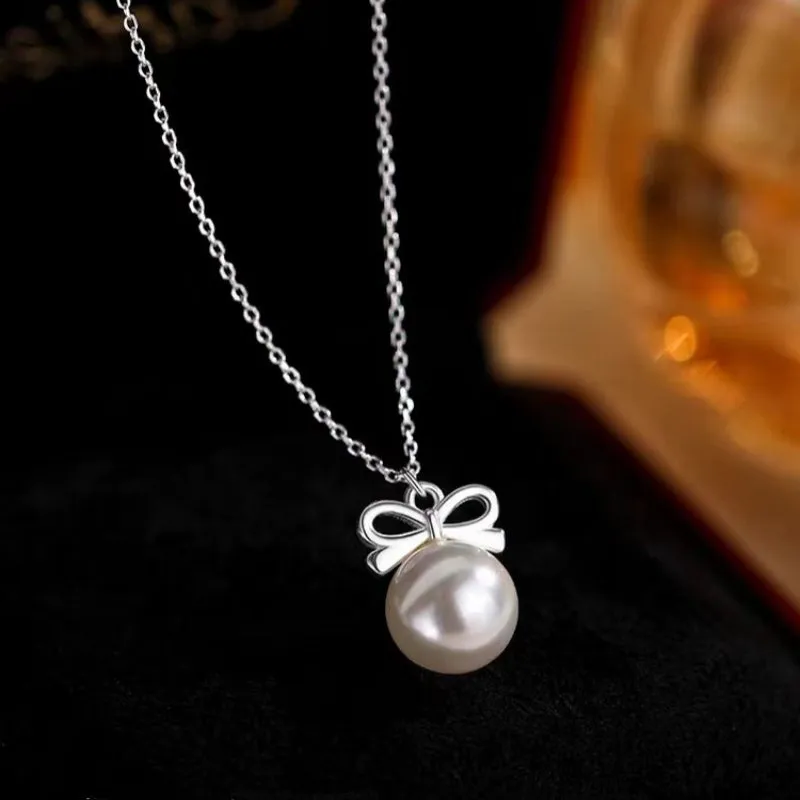 Sterling Silver Luxury Bow Pearl Necklaces